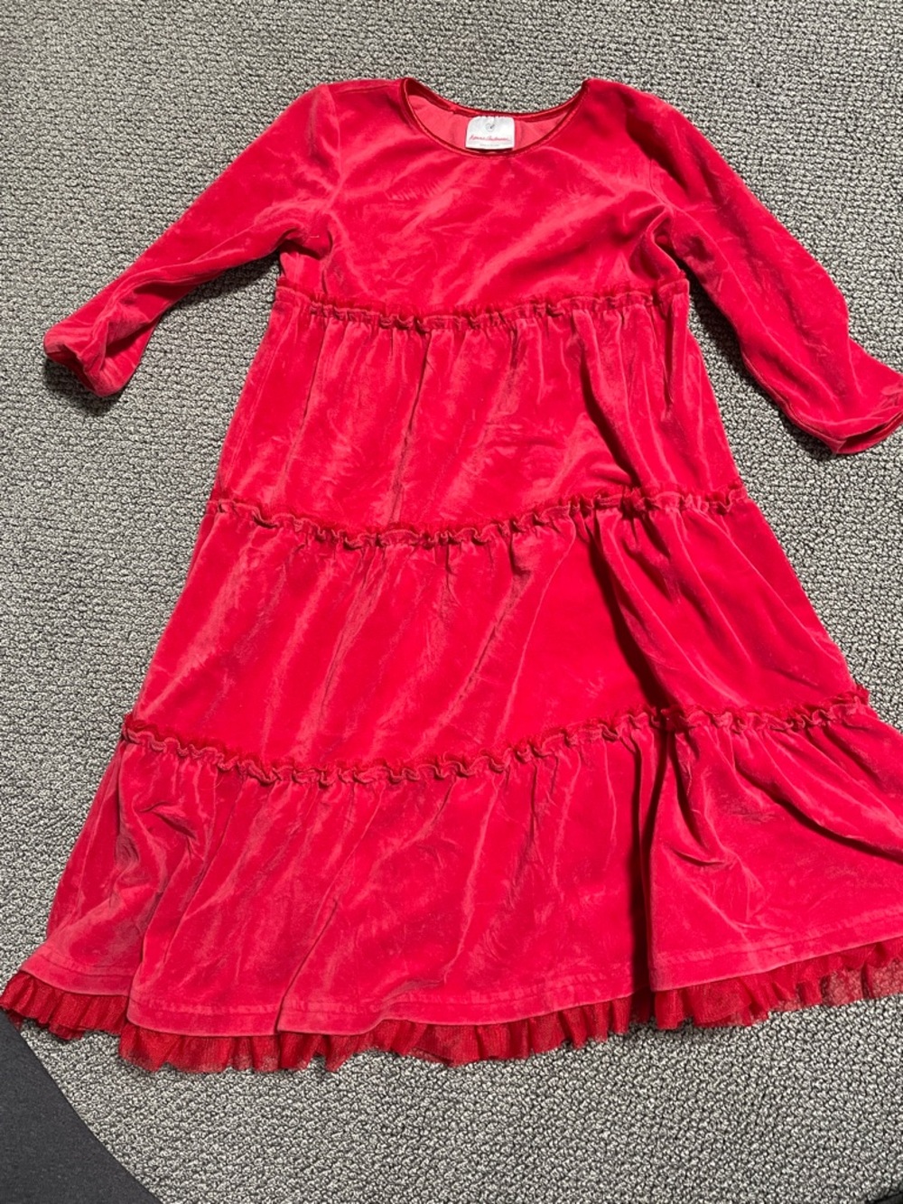 Hanna Andersson Red Velvet Long Sleeve Tiered Dress